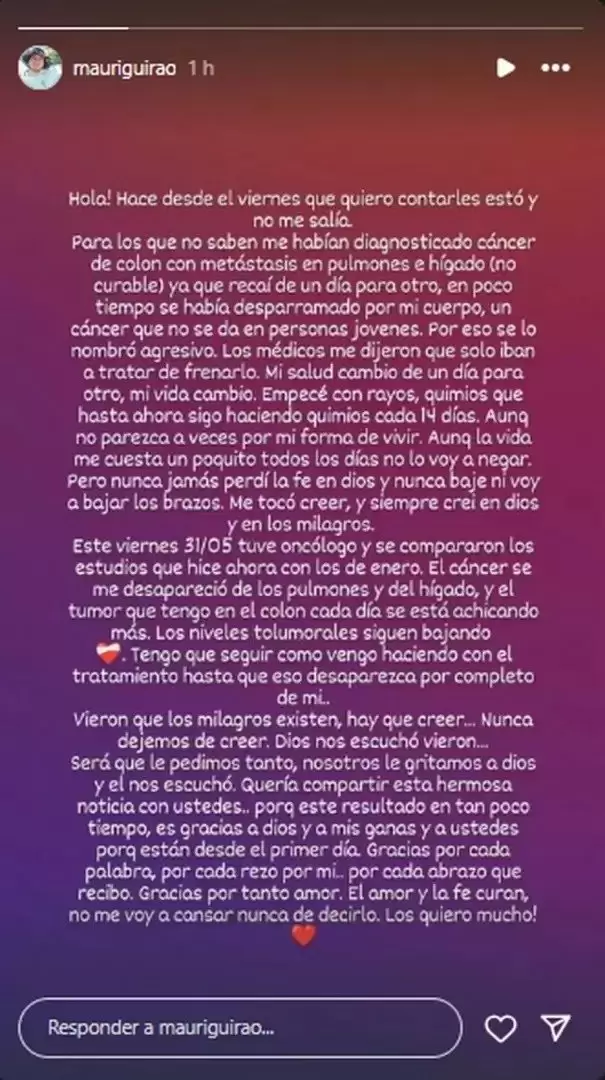 El conmovedor mensaje del ex GH Mauricio Guirao, tras dar un paso importantísimo en la pelea contra el cáncer.