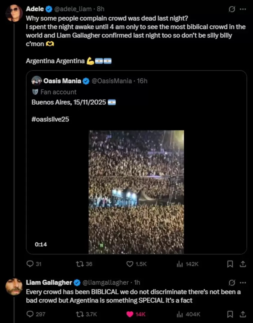 Liam Gallagher se refiri a la Argentina como un pblico especial.