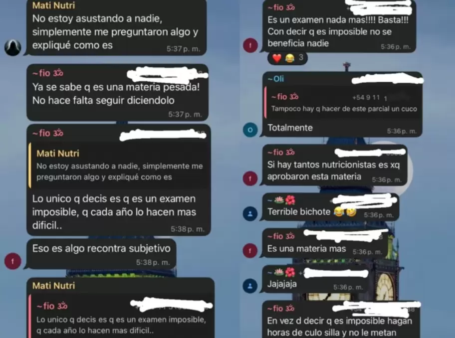 Uno de los chats en los que se refieren al estudiante de la UBA Matas Rolfi, que se quit la vida tras ser bochado en un examen.