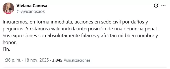 La publicación de Viviana Canosa tras los dichos de Fabiola Yañez