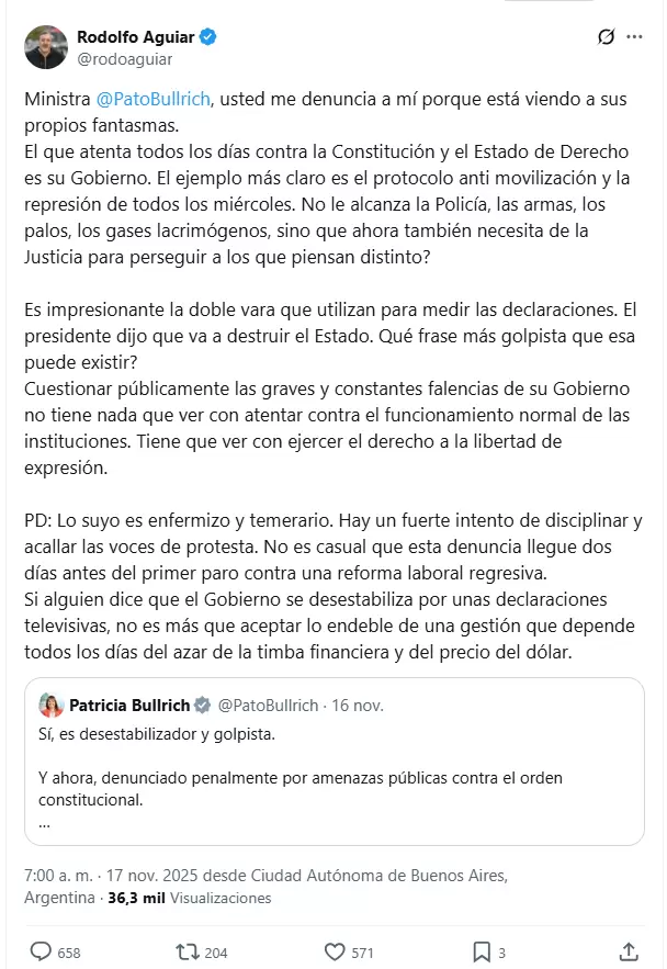Uno de los cruces entre Aguiar y Bullrich