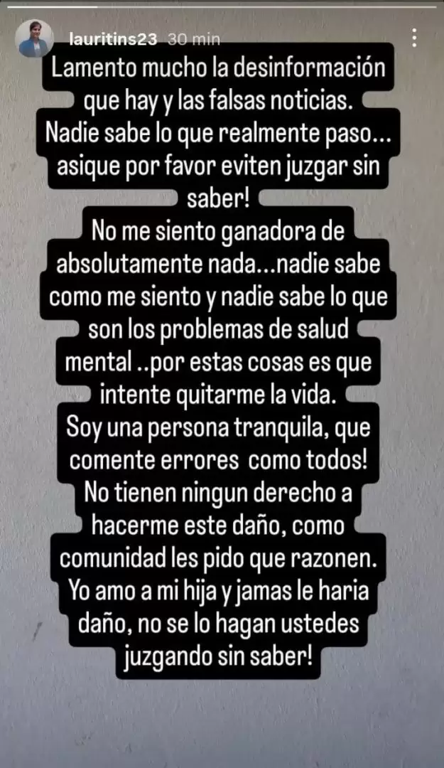 La publicación de descargo de la madre de la menor de seis años que intentó degollar, en la localidad bonaerense de 9 de Julio.