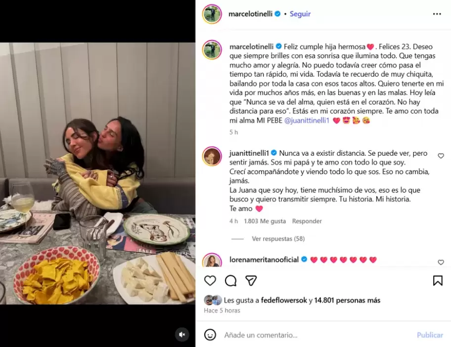 El amoroso posteo de Marcelo Tinelli para su hija Juanita por su cumpleaños número 23.
