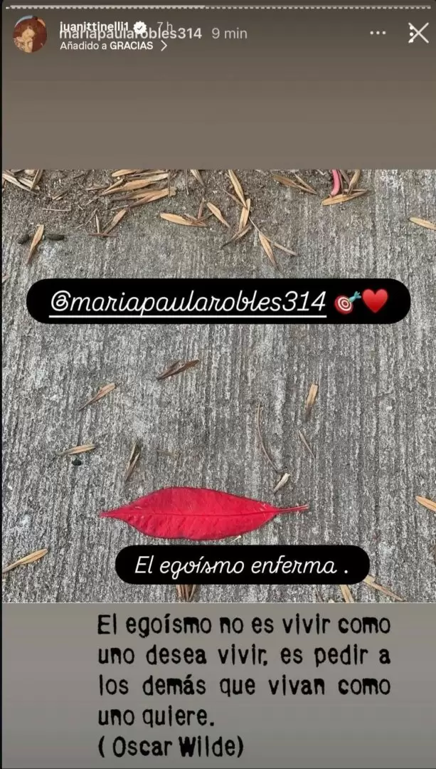 Juanita Tinelli y el posteo en el que etiquetó a su mamá, Paula Robles, cuando estaba enojada con su padre por las amenazas recibidas.