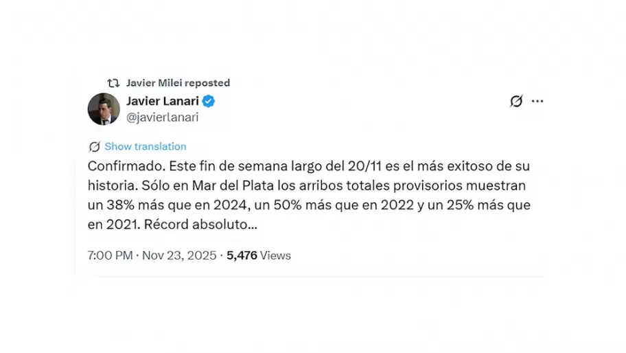 El posteo que comparti el secretario de Comunicacin, Javier Lanari