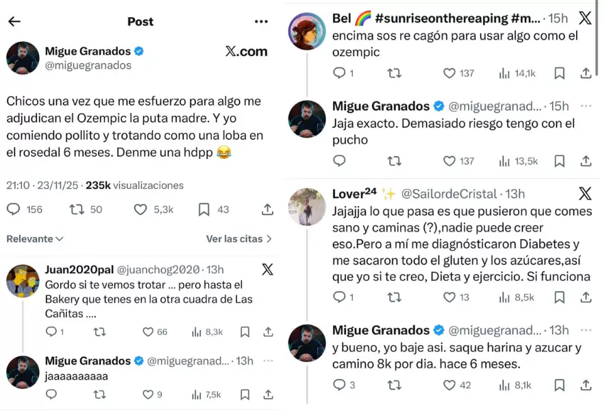 Migue Granados salió al cruce con los usuarios que dudan en su método para bajar 20 kilos