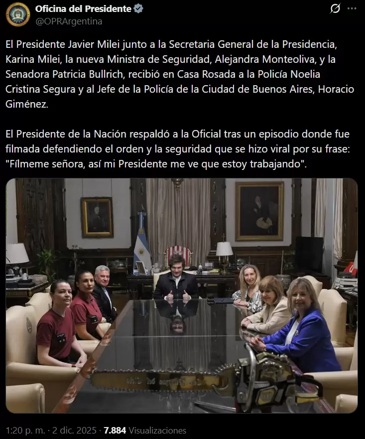 La primera actividad de Alejandra Monteoliva como ministra de Seguridad: recibi una oficial de la Polica de la Ciudad que reinvidic a Milei.
