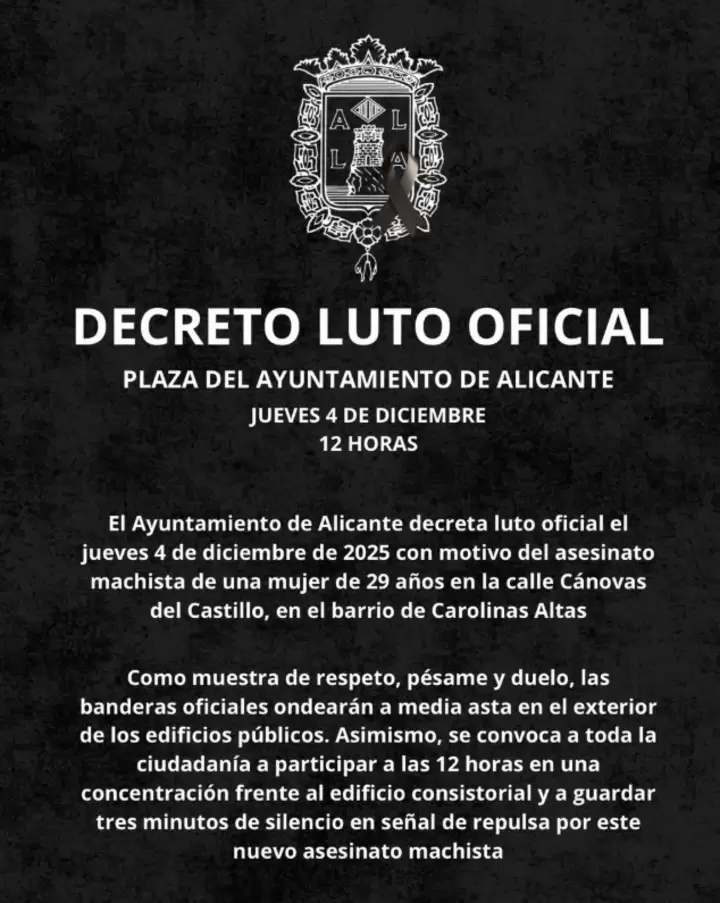 El Ayuntamiento de Alicante decret luto oficial para este jueves