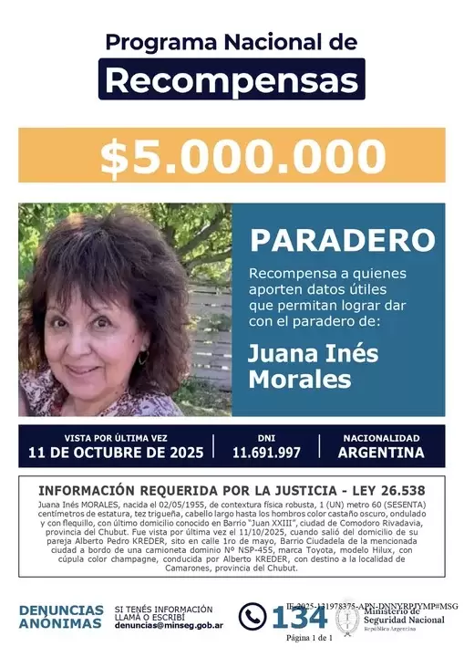 Ofrecen recompensa para encontrar a los jubilados desaparecidos en Chubut