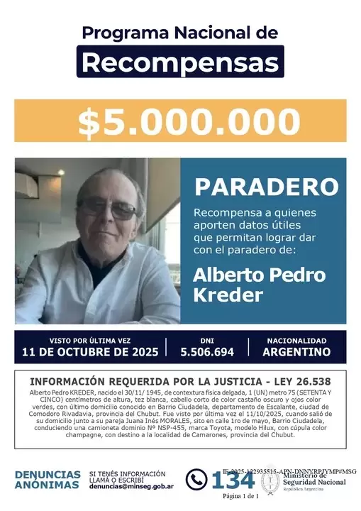 Ofrecen recompensa para encontrar a los jubilados desaparecidos en Chubut