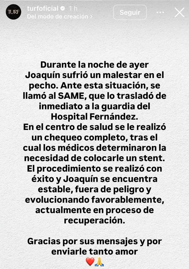 El comunicado de Turf