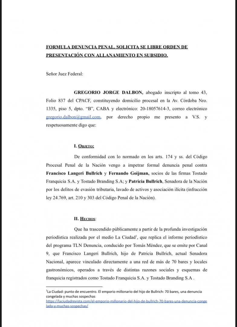 La causa quedó radicada en el Juzgado Federal N°4, a cargo de Ariel Lijo.