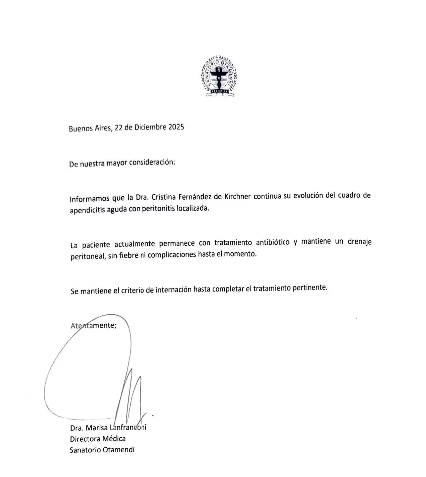 El �ltimo parte m�dico del Sanatorio Otamendi