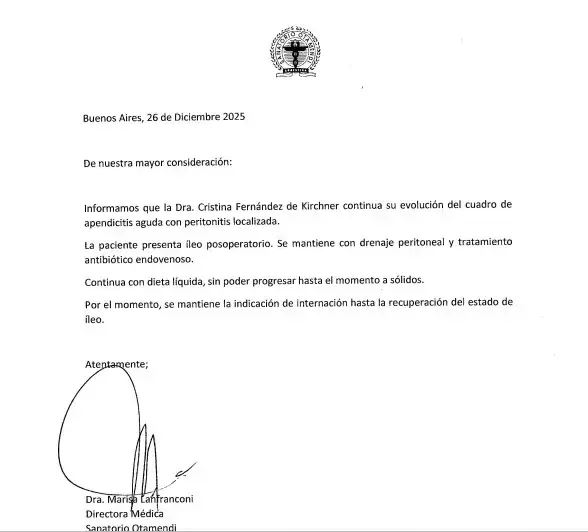 Nuevo parte medico de CFK