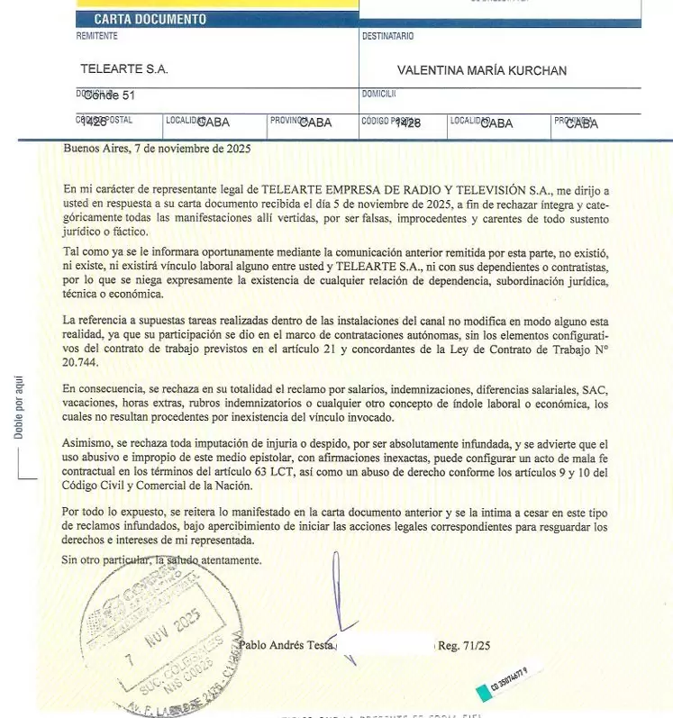 Telearte reiter� su rechazo en nuevas comunicaciones