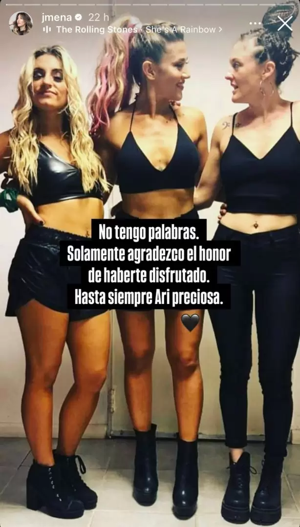 Con un mensaje en Instagram, Jimena Barón despidió a la bajista, Ariana Falcó Aureli.