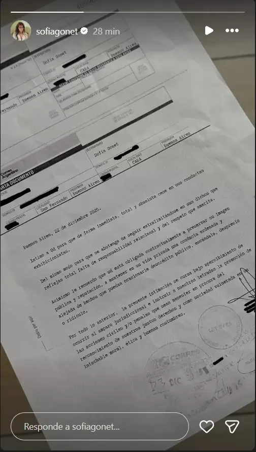 La carta documento que le lleg� a la Reini