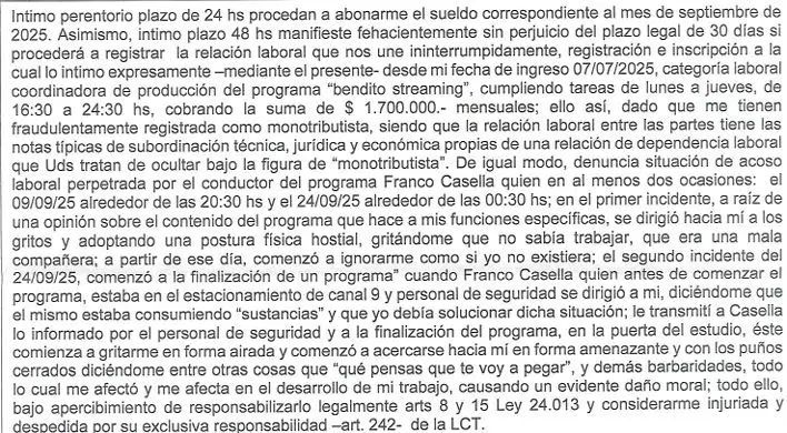 La denuncia por acoso laboral presentada por Valentina Mar�a Kurchan