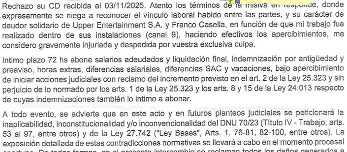 La réplica de la trabajadora de Bendita Streaming