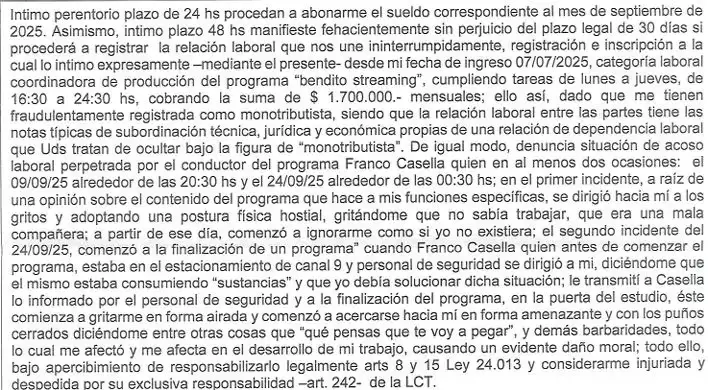 Denuncia presentada por acoso laboral Valentina Mar�a Kurchan