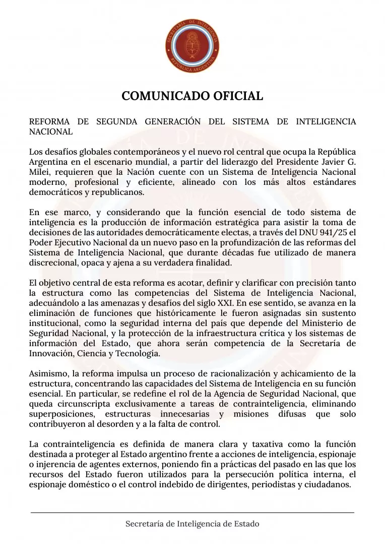 El descargo de la SIDE