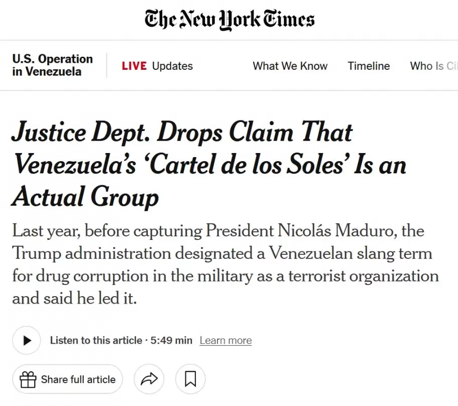 El New York Times explic� que la Justicia determin� que el Cartel de los soles no es un grupo actual