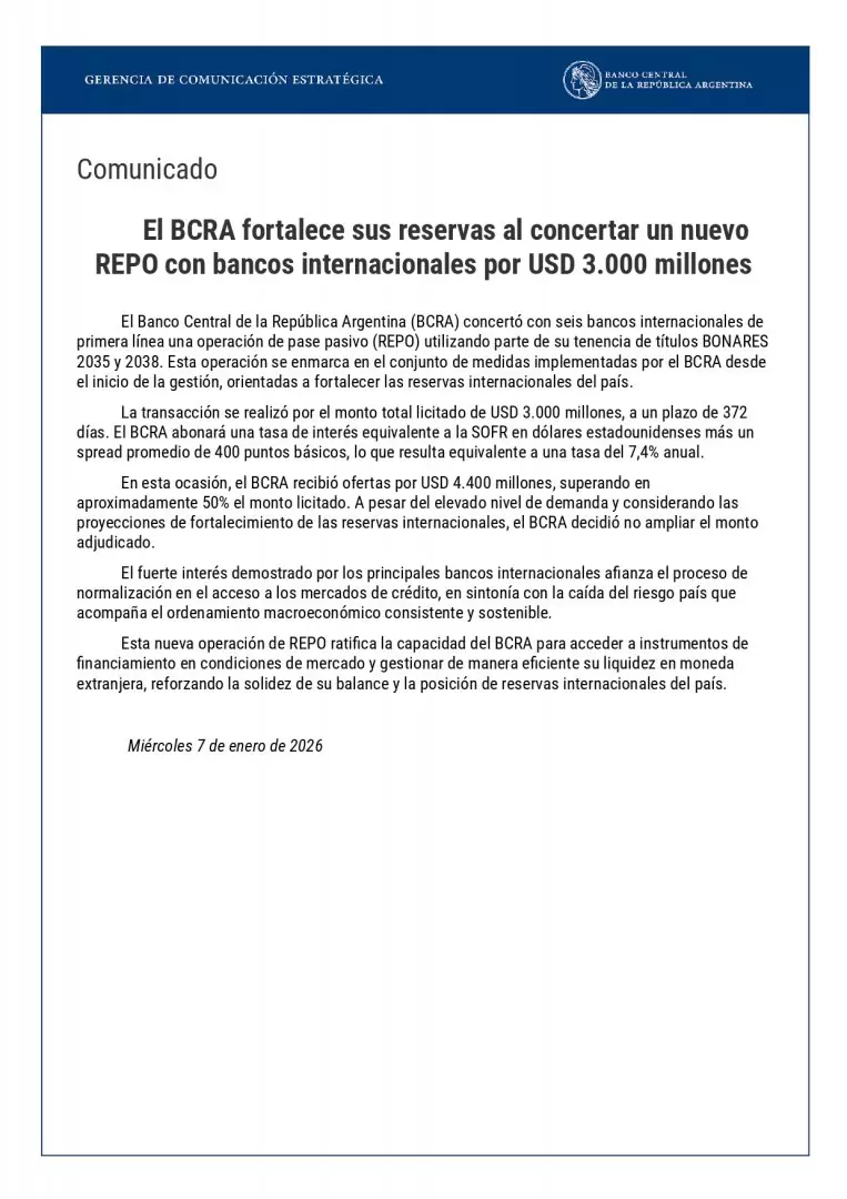 El comunicado del BCRA