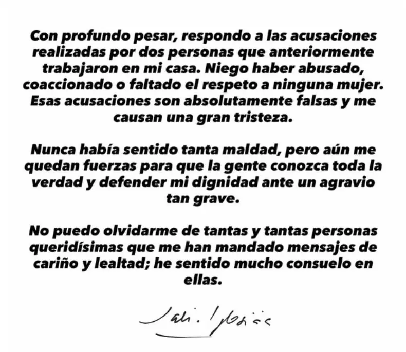 El descargo que Julio Iglesias difundi� en redes sociales