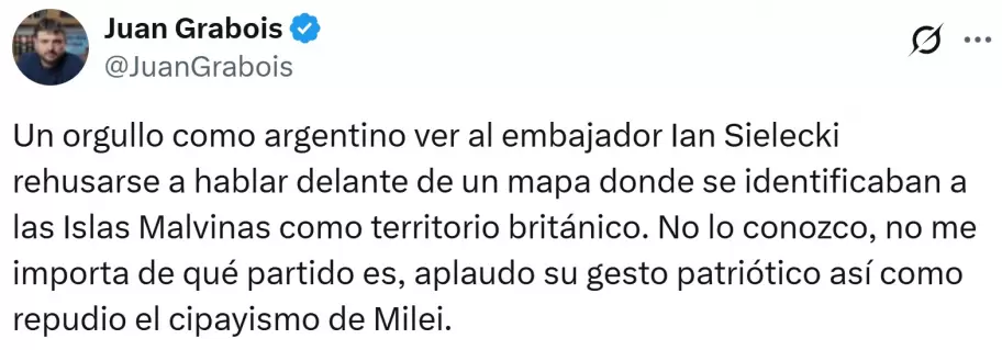 Juan Grabois respaldó la actitud soberana que tuvo el embajador argentino en Francia, Ian Sielecki.
