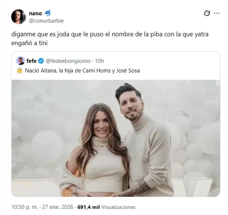 Cami Homs le puso Aitana a su hija y desat� una ola de comentarios que recordaron su rivalidad con Tini Stoessel