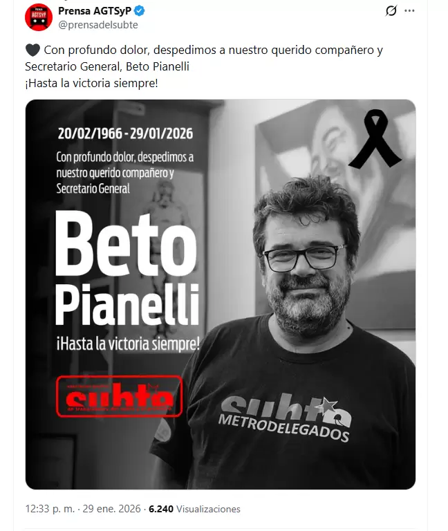 �ltimo adi�s de AGTSyP a Roberto Pianelli