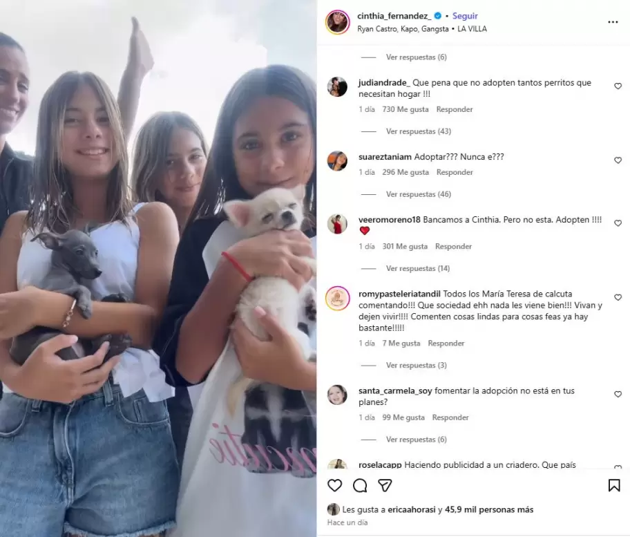 Cinthia terminó envuelta en un escándalo que reavivó el debate entre compra y adopción animal.