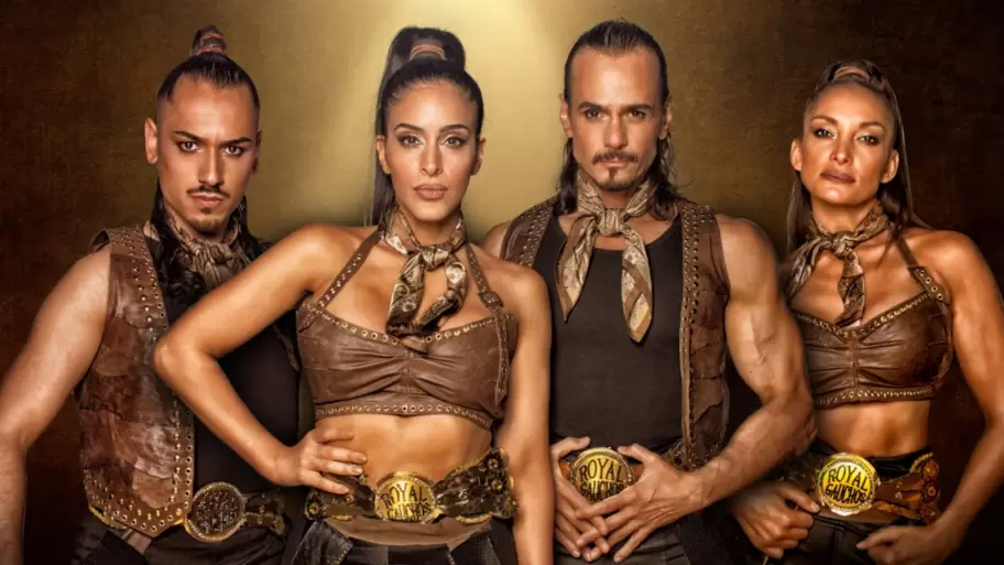 Enzo Nievas, Celeste Muriega, Christian Sancho y Ginett Servian, el elenco de Royal Gauchos.