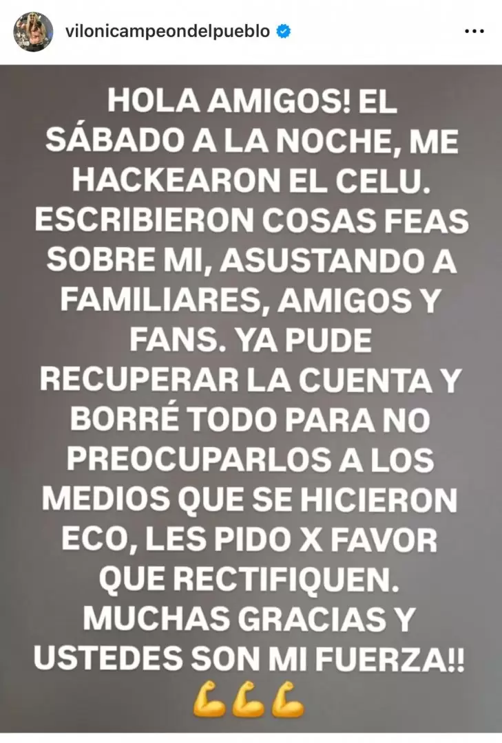 Vicente Viloni reapareci� tas sus preocupantes mensajes y neg� ser el autor