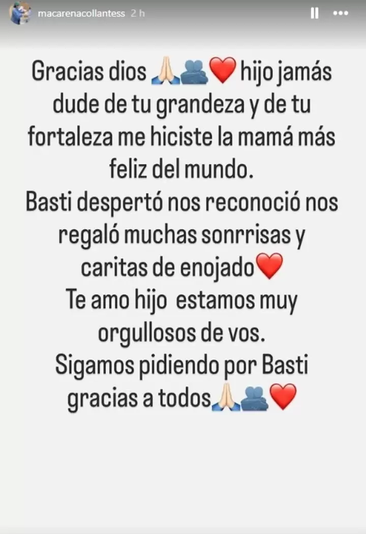 El mensaje de la mam� de Basti�n