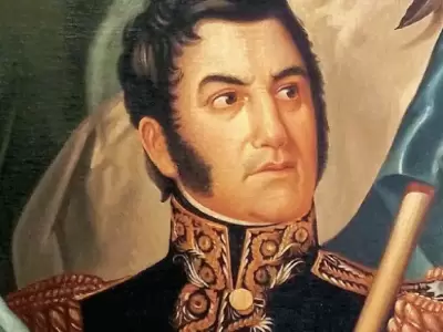 Retrato de San Mart�n con la bandera argentina