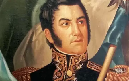 Retrato de San Mart�n con la bandera argentina