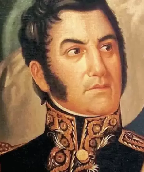 Retrato de San Mart�n con la bandera argentina