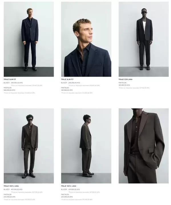 Un traje equivalente del mismo conglomerado comprado en Zara Argentina ronda entre $439.980 y $625.980
