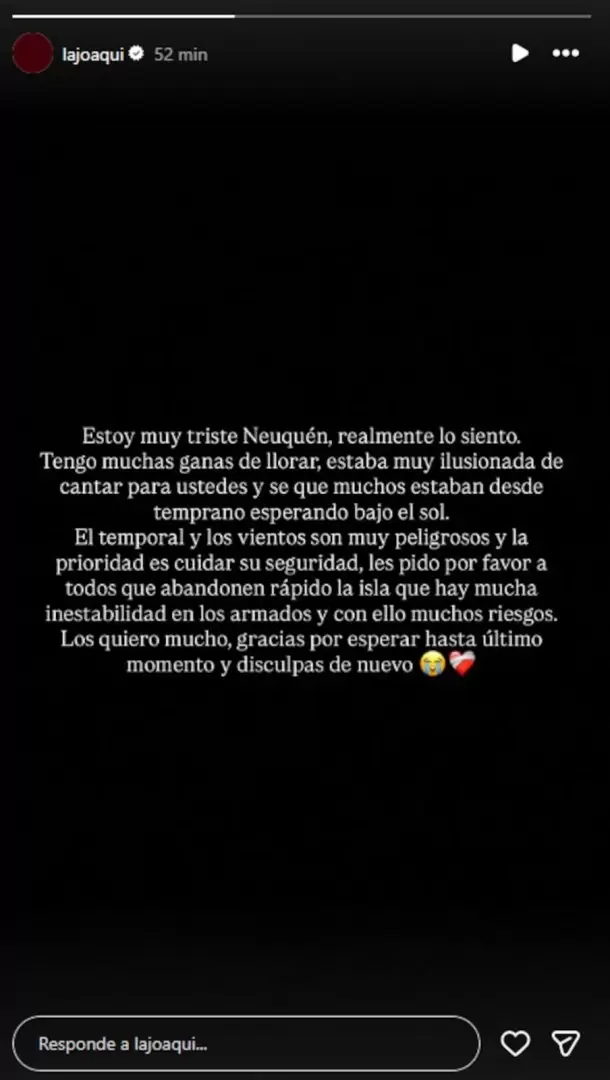 La Joaqui se expres� tras la cancelaci�n de la Fiesta Nacional de la Confluencia