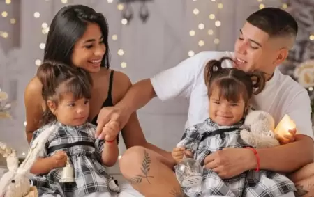 Daniela Celis con Thiago Medina y sus hijas