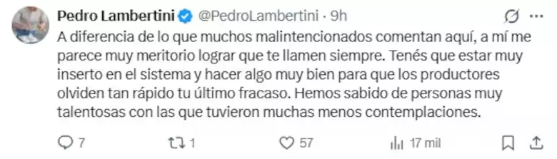 Los tuits del cocinero Pedro Lambertini contra Eugenia Tobal