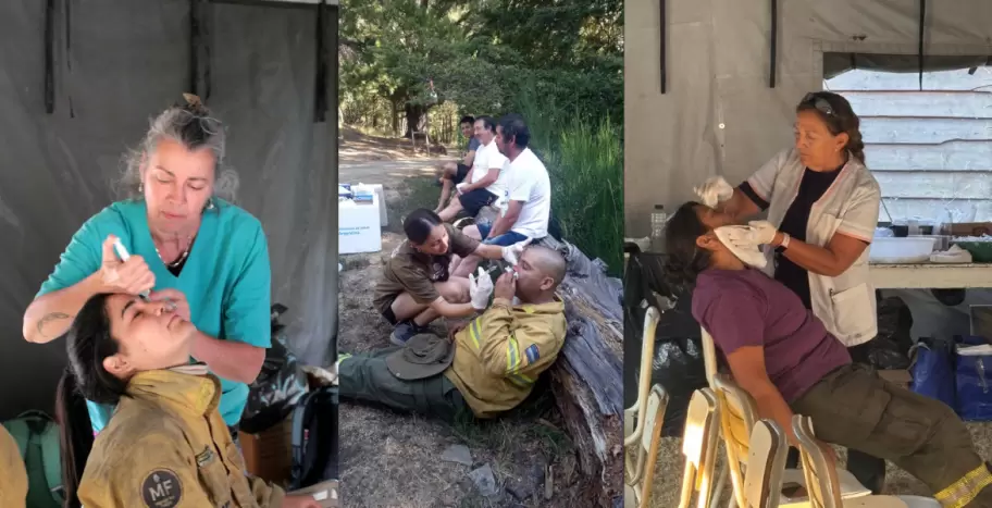 Los primeros pasos son de limpieza facial para sacar el hollín de la cara, lavado ocular y nasal