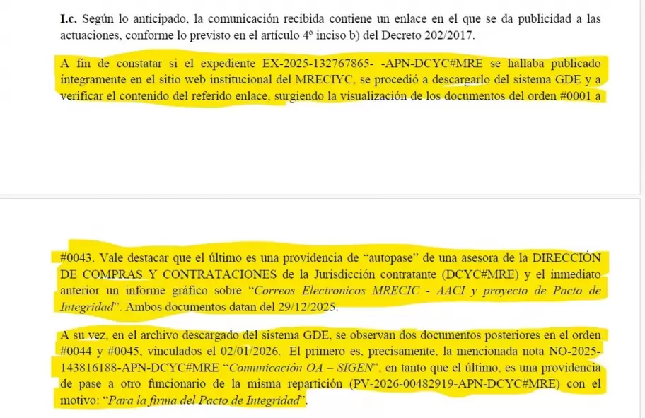 El dictamen de la OA detect� dos documentos no visibles en la publicaci�n web oficial.