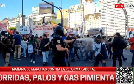 La polic�a empuja y reprime a los manifestantes