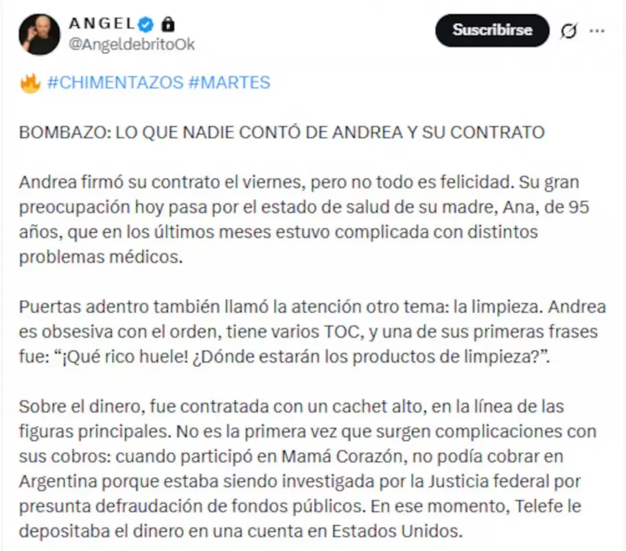 De Brito ya hab�a adelantado las condiciones que puso Andrea del Boca para ingresar a Gran Hermano