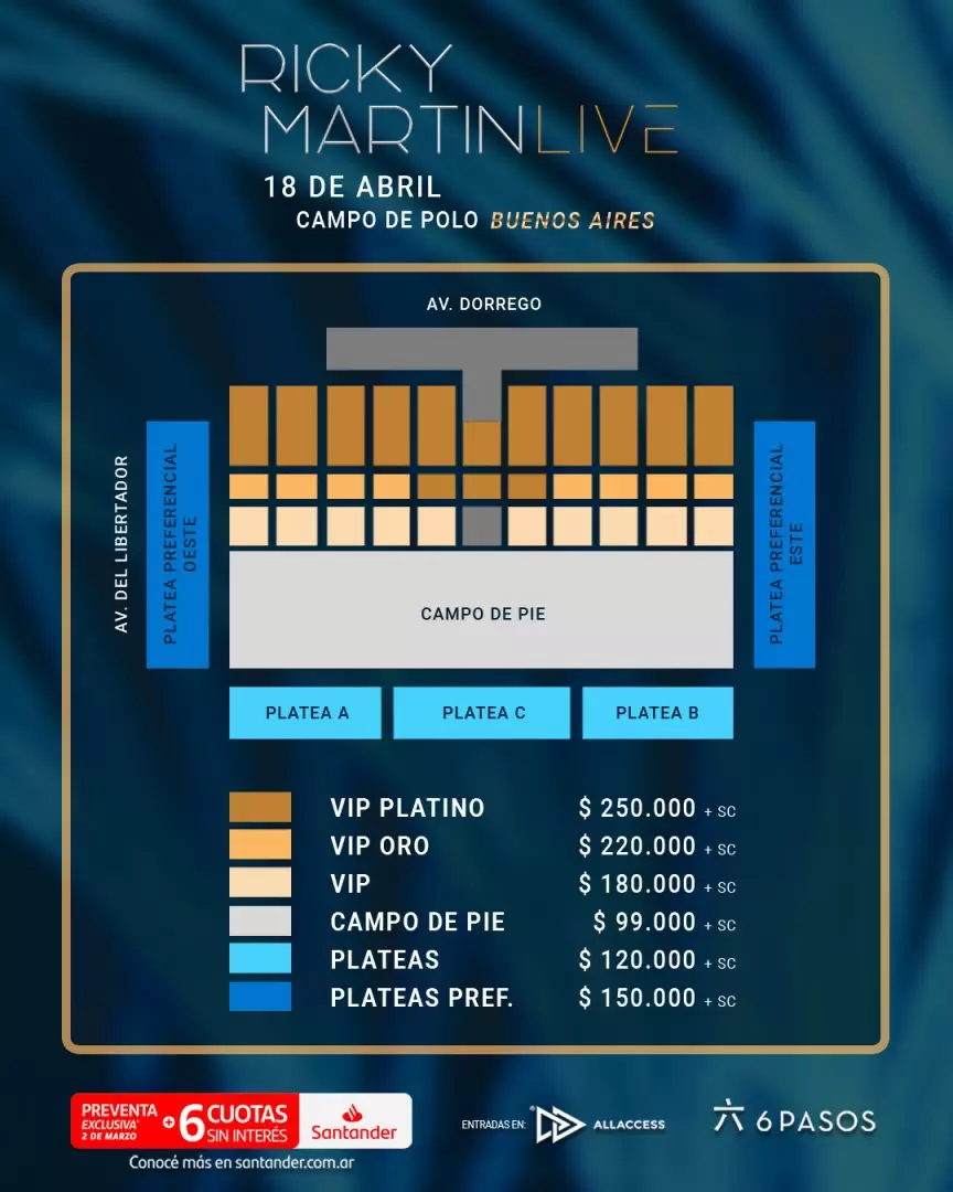 Precios de las entradas para el show de Ricky Martin