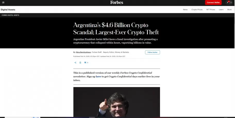 Forbes calificó el caso $LIBRA como "el robo cripto más grande de la historia"