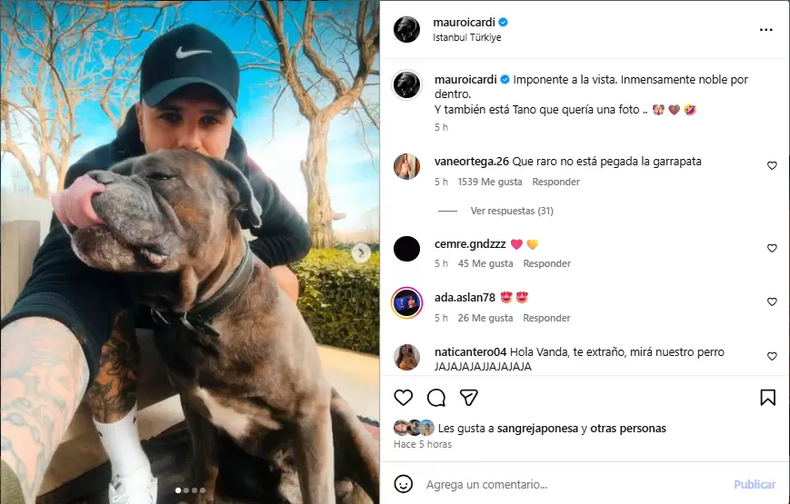 Mauro Icardi reaccionó con una selfie con su perro y una descripción un tanto egocéntrica