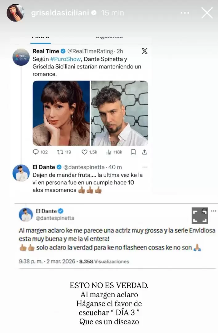 Siciliani y Spinetta desmintieron el romance